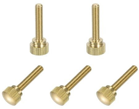 sourcing map 5 tornillos de latón moleteados, pernos de hombro M4 x 20 mm, pernos de agarre escalonado, tornillos de latón macizo moleteados con diamante para electrónica, mecánica