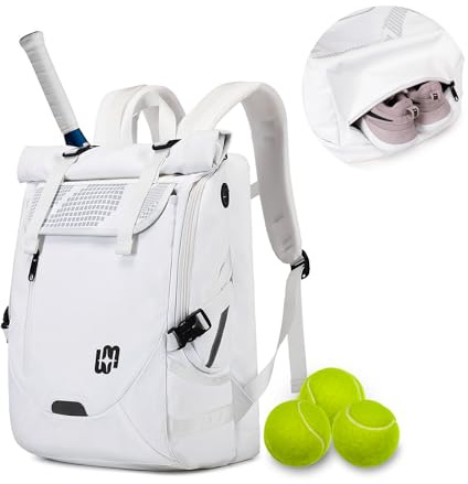 UtiaMiaoGonGo Tennisrucksack Tennistasche für Herren Damen Hält 2 Schläger mit Schuhfach, Große Padel Racket Tasche für Badminton Schläger, Weiß