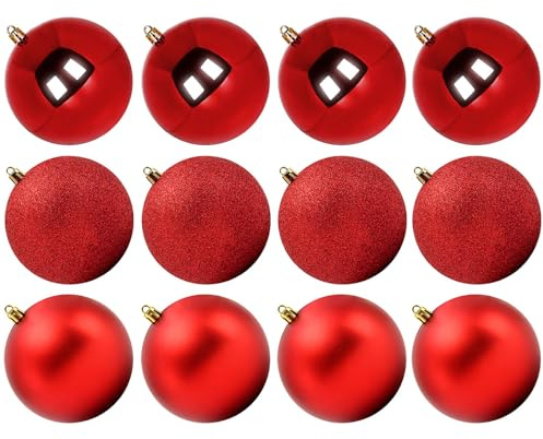 Benjia Extra Large Christmas Baubles, Giant Big Huge Xmas Shatterproof Plastic Ball Ornaments Set for Outdoor Outside Lawn Yard Tree Hanging Decorations Decor (10cm/100mm, 12 Packs, Red)