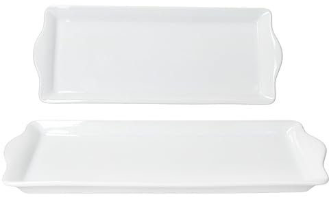 MamboCat Set di 2 piatti per torte stabili rettangolari, con tacchetti bianchi in porcellana, per biscotti, tacchetti e torte, ideali per compleanni, feste, Natale e Co