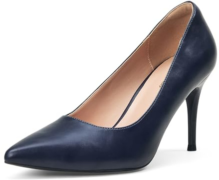 GENSHUO Escarpins à Talons Hauts pour Femme Bout Fermé Talons Aiguilles de 8 cm Chaussures de Soirée, Bleu Marine Mat, 39 EU