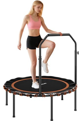 SPORTNOW Trampolín de fitness plegable de 40'', mini trampolín elástico con manillar ajustable de 5 niveles para adultos, ejercicio al aire libre en interiores, naranja