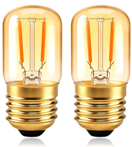 Caldarax Edison E27 vintage glödlampa, 1W LED-filament motsvarande 10W-15W glödlampa, varmvitt bärnstensglas 2 200K, mini retro T28 E27 dekorativ nattlampa, AC 230 V, icke-dimbar, 2 st