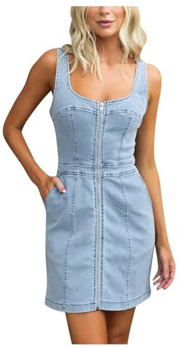Vestido vaquero para mujer, minivestido con cuello redondo, vestido de verano, sin mangas, falda lápiz, sexy, vestido de fiesta, con cremallera, vestido de cóctel, informal, lavado
