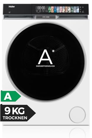 Haier Wärmepumpentrockner 9kg I G9 Serie I Klasse A I AI Power Inverter Motor, Ultra Sense, Pillow-Schontrommel, Automatikprogramm & Hygiene-Option, I-Refresh, hOn App I HD90-A687U1