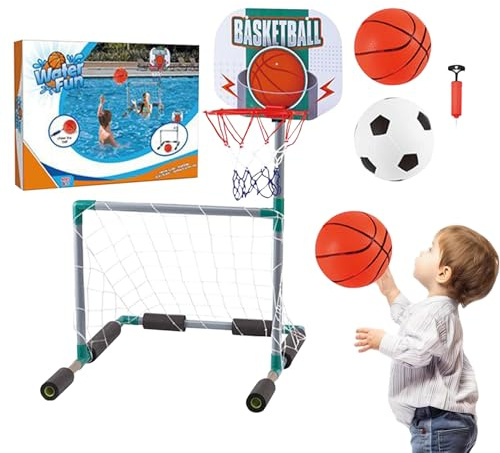 Canasta de de baloncesto - portería de fútbol para lago y playa | Juguete acuático combinado flotante | Juego de piscina para eventos de verano adultos adolescentes niños, portería de waterpolo