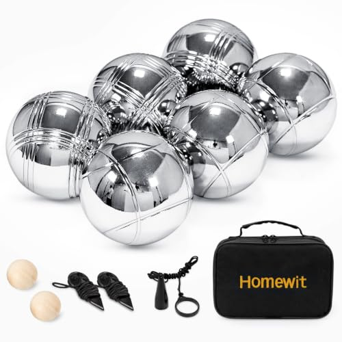 Homewit Boule Set mit 6 Metall Kugeln, Boccia & Petanque Outdoor Spiel mit Tragetasche, Gartenspiel für Erwachsene & Familie, Freizeitspiel für Strand, Camping, Park