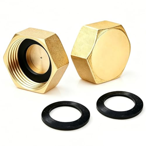 2 PCS 1/2 Inch Female Thread Brass Blanking Caps for Valve & Faucets Tap | Brass Blanking Caps with Gasket – Leak-Proof Hex Nuts for Washing Machines, Radiators & Taps