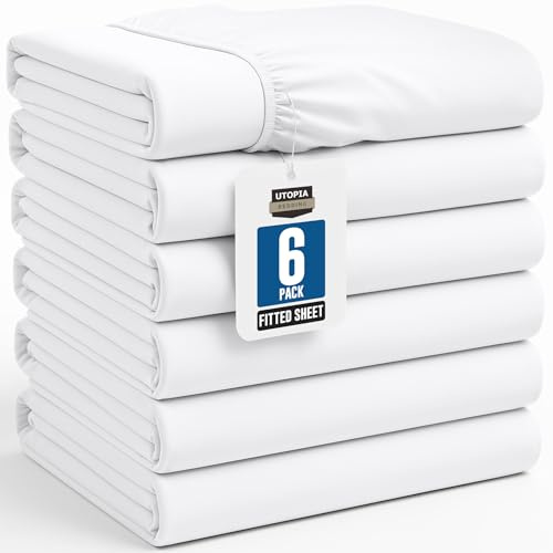 Utopia Bedding Twin Fitted Sheets - Bulk Pack of 6 Bottom Sheets - Soft Brushed Microfiber - Deep Pockets - Shrinkage & Fade Resistant - Easy Care (White)