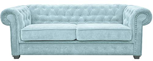 Sofas and More Chesterfield Style Sofa bed Venus 3 Seater 2 Seater Fabric Light Blue Settee (3seater, Light Blue)