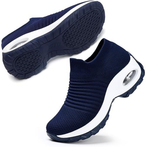 STQ Womens Trainers Slip on Walking Sneakers with Arch Support Navy UK 5.5