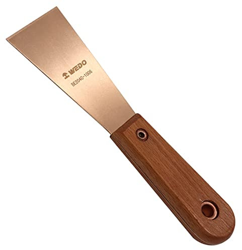WEDO Espátula de pintor sin chispas, espátula de cuchillo con mango de madera, a prueba de explosiones, espátula, cobre berilio, BAM/FM/DIN estándar, 40 x 200 mm