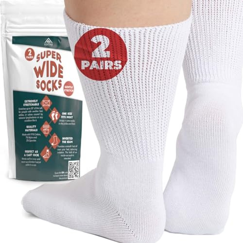 2 Pairs Extra Wide Socks For Swollen Feet, Non-Slip Hospital and Diabetic Socks for Men and Women