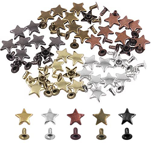 Swpeet Sternnietensortiment, 12 x 6 mm, Bronze, 12 x 6 mm, Sternnieten, Ledernieten, Nieten und Spikes für Lederhandwerk, 120 Stück
