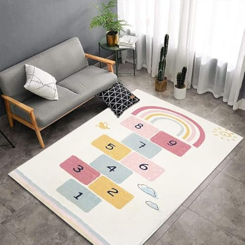 Tappeti Design Alfombra de Juegos para bebés Juego de rayuela arcoíris, | Antifrío y Antideslizante | Educativo Sensorial | Lavable y no tóxico con-60x90cm