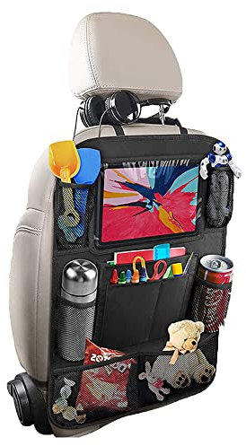 REQO Universal Backseat Car Organizer, With Touch Screen Tablet Holder, 9 Storage Bags Seat Back Protector, Durable Waterproof Oxford Fabric Automotive Seat Organizer,Car Travel Accessories (1 pack)