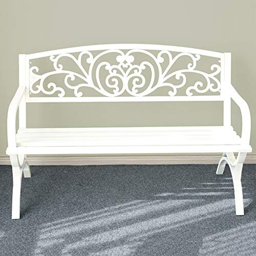 ZMYJTO Parkbänke für draußen, Gusseisen-Metall-Gartenbank, Wintergarten, Terrasse, Rasen oder Gartensitz – 2-Sitzer