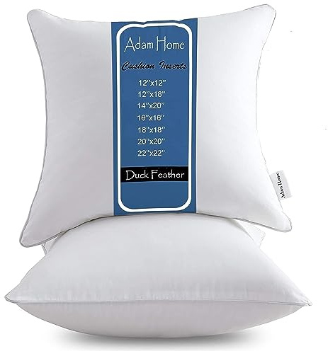 Adam Home Cushion Inserts 40cm x 40cm (16 x 16 inches) Quick Rebound Fluffy White Cushion Inner, Perfect Duck Feather Cushion Inserts for Sofa Cushion Pads (Pack of 2)