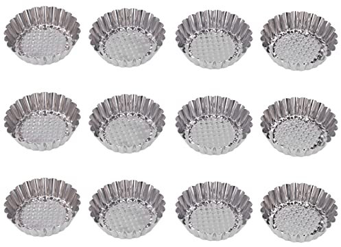 QANYEGN 12 Paquets De Moules à Tarte Aux ufs, Moule à Gteau Rond En Acier Inoxydable, idéal Pour les Tartes, les Quiches, les Gteaux à la Mousse Et la Cuisson des Desserts