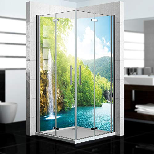 dedeco Pannello posteriore doccia impermeabile motivo: cascata V9, vernice UV lucida, 2 x 90 x 210 cm, come pannello posteriore per il bagno per la sostituzione delle piastrelle, come parete