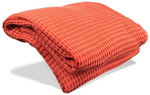 NOAH VERDE Tagesdecke-Waffelpique: Rot, Sofa-Decke: 120x170 cm, 100% Baumwolle atmungsaktiv, Sommerdecke, Waffeldecke, dünne Wohndecke Couchdecke, Kuscheldecke Kinder, leichte Baumwolldecke Sommer