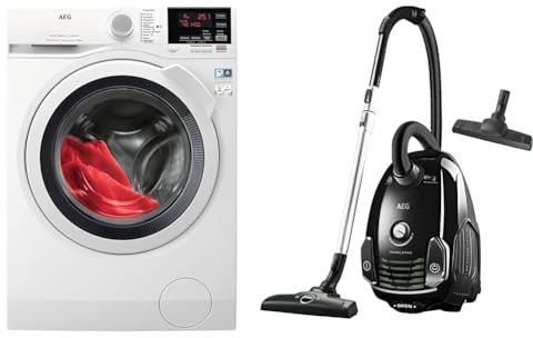 AEG L7WBA60680 Waschtrockner/DualSense - schonende Pflege & VX6-2-ÖKOX Staubsauger mit Beutel / 60% Recyclingmaterial