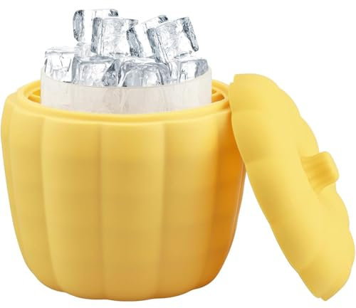 ZGCXRTO Seau à Glace En Silicone En Formede Citroui,Bac à Glacons Silicone Avec Couvercle Seau à Glace En Silicone Moule a Glacon Silicone Créatif Citrouille Silicone Vin à Glace Portable Moule