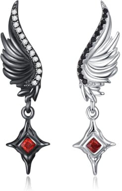 PARYFO Boucles d'oreilles gothiques en argent 925 - Tête de mort/ange diable/poupée vaudou / nervure noire / araignée / chauve-souris / squelette - Bijoux gothiques noirs - Cadeau pour femme et fille,