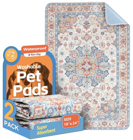 Washable Pee Pads for Dogs 2 Pack Reusable Puppy Training Pads 24x18 Super Absorbent Waterproof Dog Training Pads, Non-Slip Potty Pads Whelping Pads Litter Mat Pet Supplies Beige