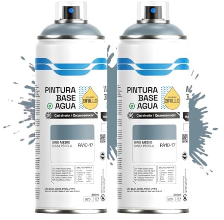 Etrexonline Pintura Spray Ecológica 400ml - Base Agua, Sin Olor - Para Muebles, Metal, Plástico y Madera - Colores Vivos y Permanentes, Cobertura Uniforme - Gris Medio, 2 unidades