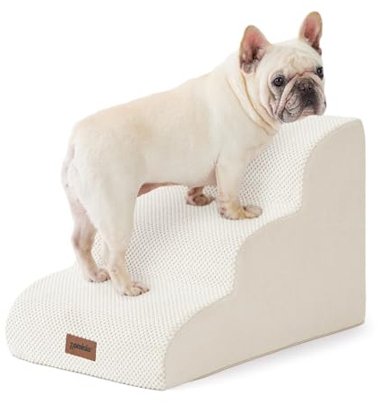 ZOMISIA Dog Stairs for Small Dogs - Pet Stairs for Couch and Bed, 35D Foam Dog Steps Ramp with Non-Slip Bottom Beige, 3 Steps
