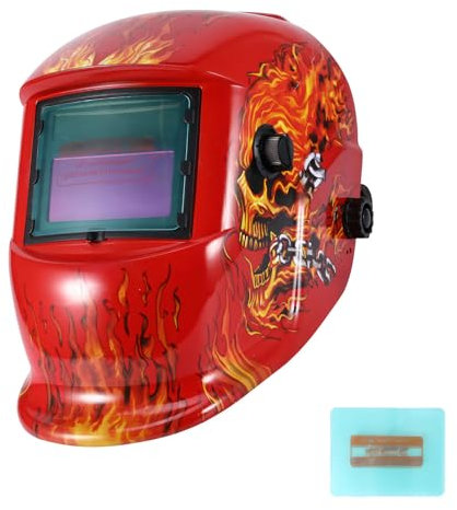Welding Mask Auto Darkening, Solar Welding Mask for Eye Face Protection, Adjustable Lightweight and Comfortable Welding Helmet with Shade Range 9-13, for TIG, MIG, Arc Weld Grinding（Red Flame）