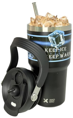 Liemuao Isolerad mugg, resekaffekoppar med sugrör och handtag, kopp i rostfritt stål, 100 % isolerad kopp, läckagesäker bilmugg för varmt och kallt kaffe, mjölk och te (svart, 600 ml)