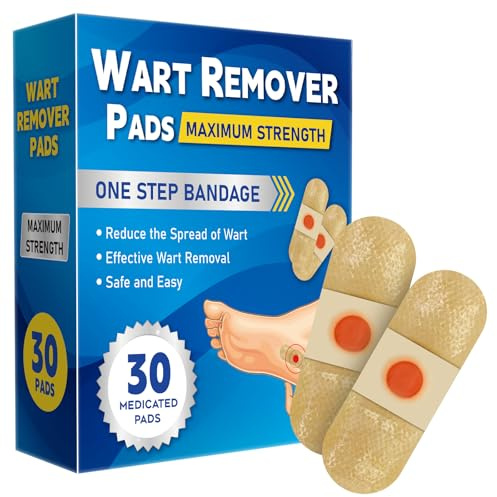 WABRINY Wart Remover Pads, Maximum Strength One Step Bandages for Hands Neck Feet Fingers, 30 Treatments-RK