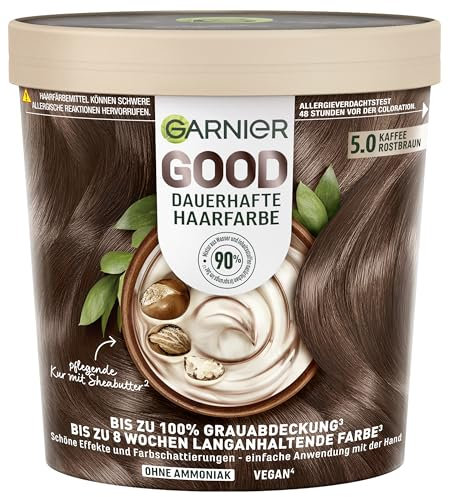 Garnier GOOD Dauerhafte Haarfarbe 5.0 Kaffee Rostbraun – Coloration ohne Ammoniak, bis zu 100% Grauabdeckung, 1 Stk.