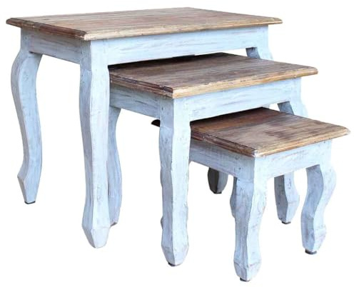 Teenpull Satztisch-Set 3-TLG. aus massivem Mahagoniholz, handgefertigt, für Wohnzimmer, Beistelltisch und Couchtisch, vielseitiger Holz-Nachttisch