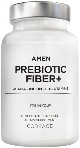 Amen Prebiotic Fiber Supplement - Organic Acacia & Chicory Inulin Fiber, L-Glutamine - Digestive Support - Vegan, Non-GMO - 60 Capsules