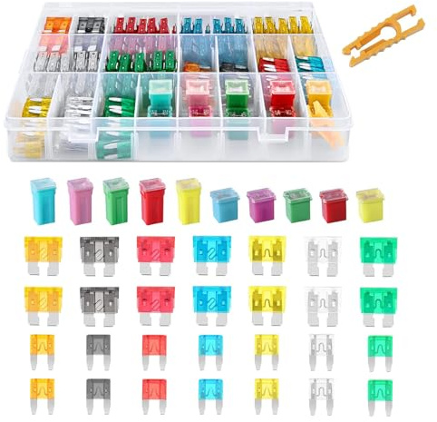 HUAZIZ Coffret de 250 fusibles automobiles, comprenant 120 mini-fusibles à lames120 standard et 10 boîtes de fusibles assorties de forme rectangulaire pour voitures, camping-cars et camions