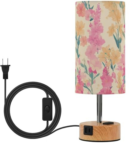 linqin Vibrant Gladiolus Flowers Table Lamp Study Reading Desk Lamp with Fabric Lampshade LED Bulb Included for Camping