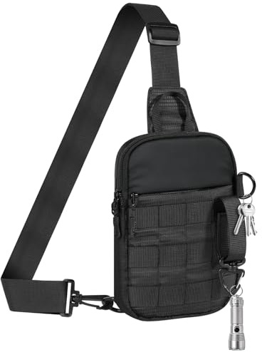 MoKo liten sling-väska för män med RFID-blockerande kortplatser | Mini Utility EDC Tatical vattentålig crossbody bröst axelväska för sport vandring researbete, svart