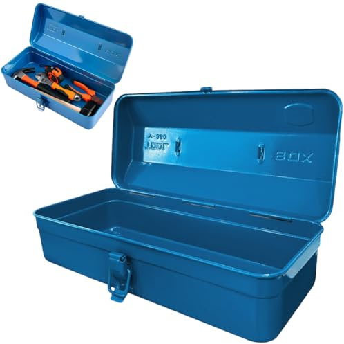 Boîte à outils multifonction avec boucle de serrure, grande boîte à outils vide 37 × 16 × 12 cm, robuste et durable, en métal avec poignée de transport, boîte à outils pour le rangement et le