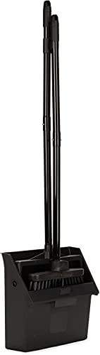 Carlisle FoodService Products Duo-Pan Lobby Broom and Dustpan Set – 36 Upright Broom with 2-Piece Handle and Pivoting Pan – Compact Commercial Floor Tool for Tight Spaces, Black