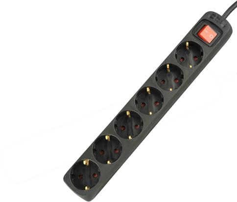 UNITEC Tischsteckdose mit Stecker Schalter, 6-Fach, 1.4 m, H05VV-F 3G1.5 mm², schwarz