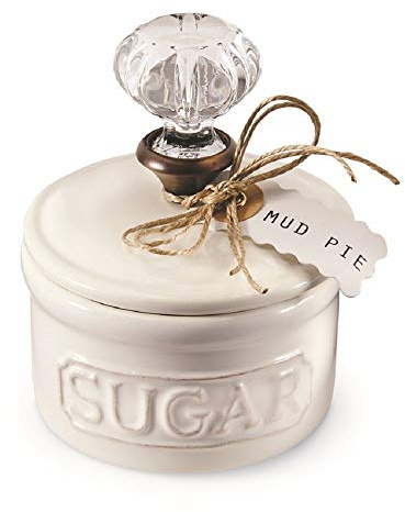 Mud Pie Door Knob Sugar Bowl, White 5.85H X 6.7L X 6.35W