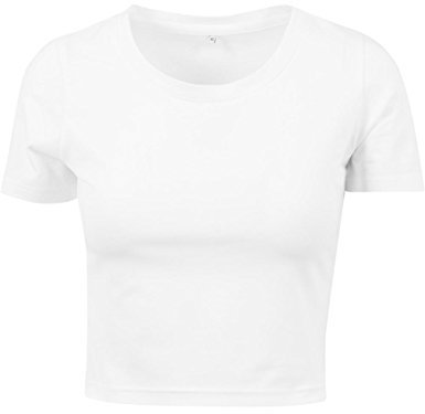 Build Your Brand Ladies Cropped Tee Damen T-Shirt Shirt Top Kurzarm kurzärmlig, Farbe:White, Größe:XS