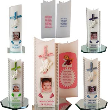 Taufkerze/Kommunionkerze,Konfirmationskerze mit Foto,Junge,Mädchen ink.Foto,Name,Datum