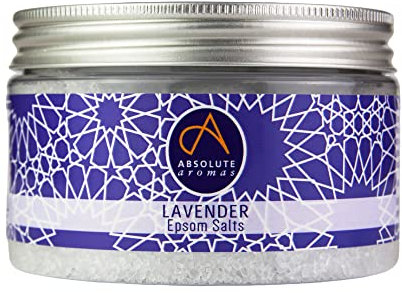 Absolute Aromas Sali da Bagno Epsom infusi di Lavanda 300g - Solfato di Magnesio - Sali Rilassanti per il Bagno - Per immergere e rilassare muscoli e piedi