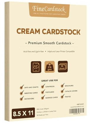 Cream Thick Paper Cardstock - for Brochure, Invitations, Stationary Printing | 80 lb Card Stock | 8.5 x 11 inch | Heavy Weight Cover Stock (216 gsm) 98 Brightness | 8 1/2 x 11 | 50 Sheets Per Pack