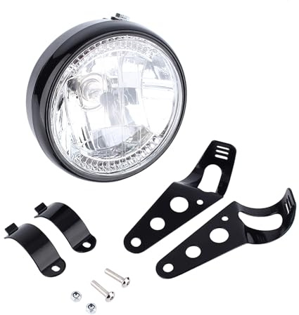 7 Inch Round Motorcycle LED Headlight Universal 12V H4 35W Yellow High/Low Beam LED Headlight with a Pair of Black Bracket Motorcycle Accessories