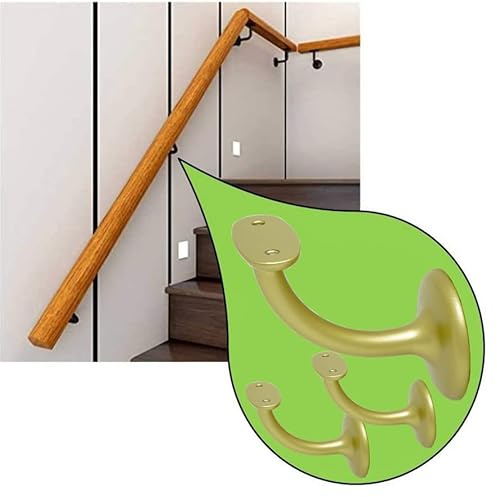 Parpyon® Supporti per corrimano a muro Staffe tubo passamano legno o Ferro accessori per ringhiere, Reggi Tubi con tasselli e viti prodotto italiano (Supporti V42, Oro-V42)